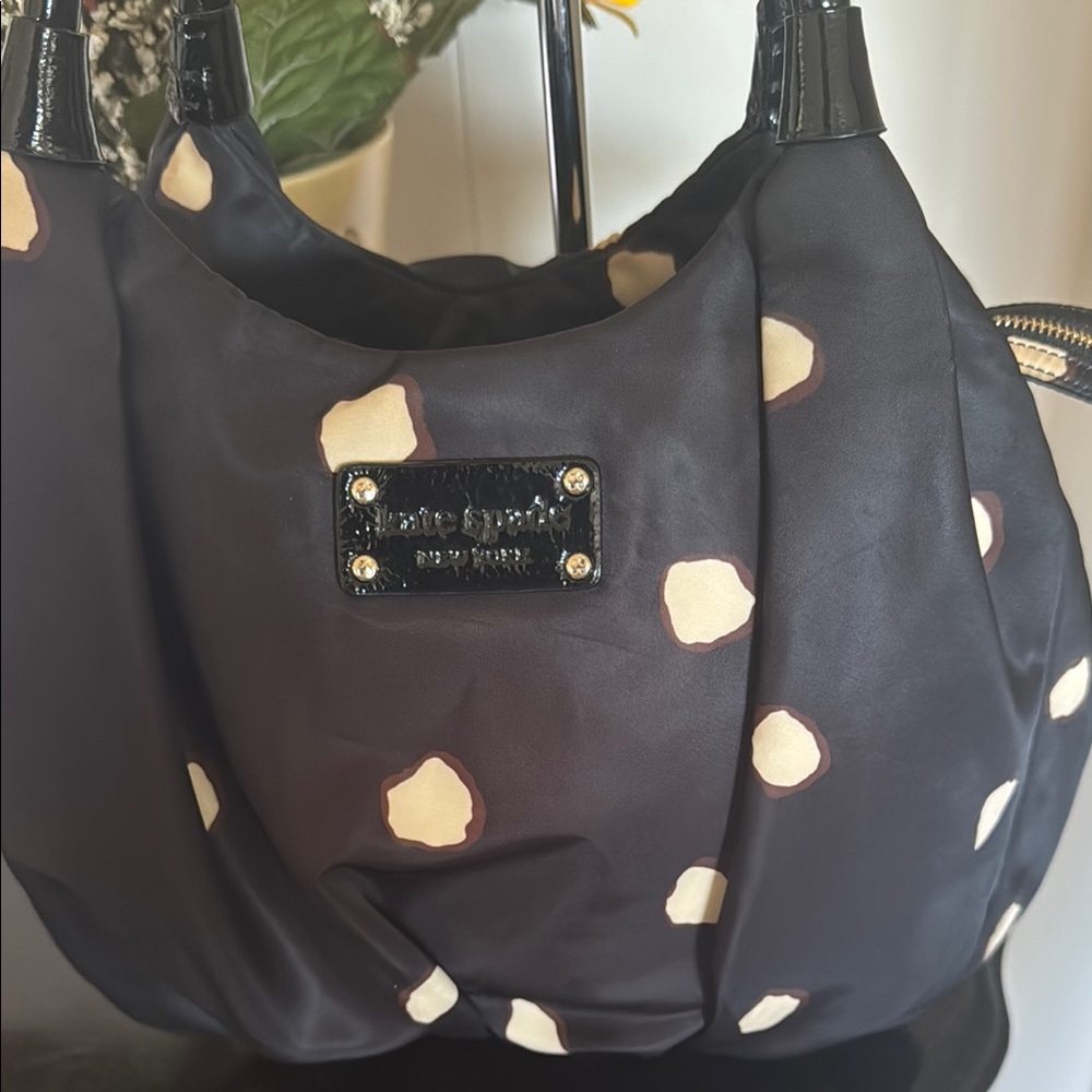 Kate Spade Hobo bag with Storybook lining. Black with Brown Spots